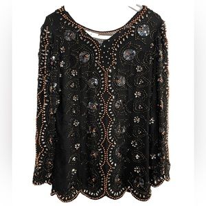 Embellished Black Beaded Women's Top
